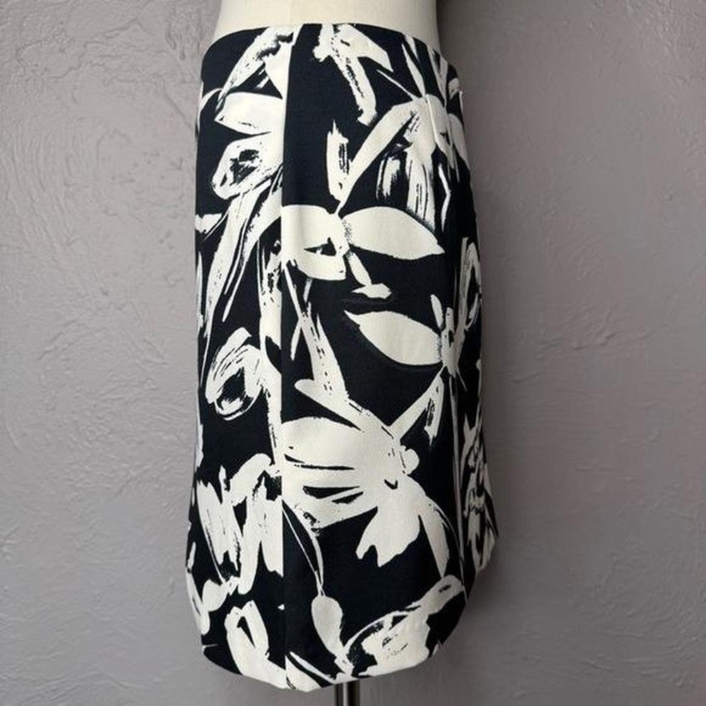 Banana Republic Vintage 2 Abstract Tropical Floral Skirt Black White Career - Picture 3 of 8